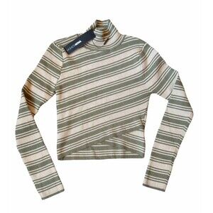 Fashion Nova Sweetheart Off Shoulder Ribbed Top L Olive Stripe